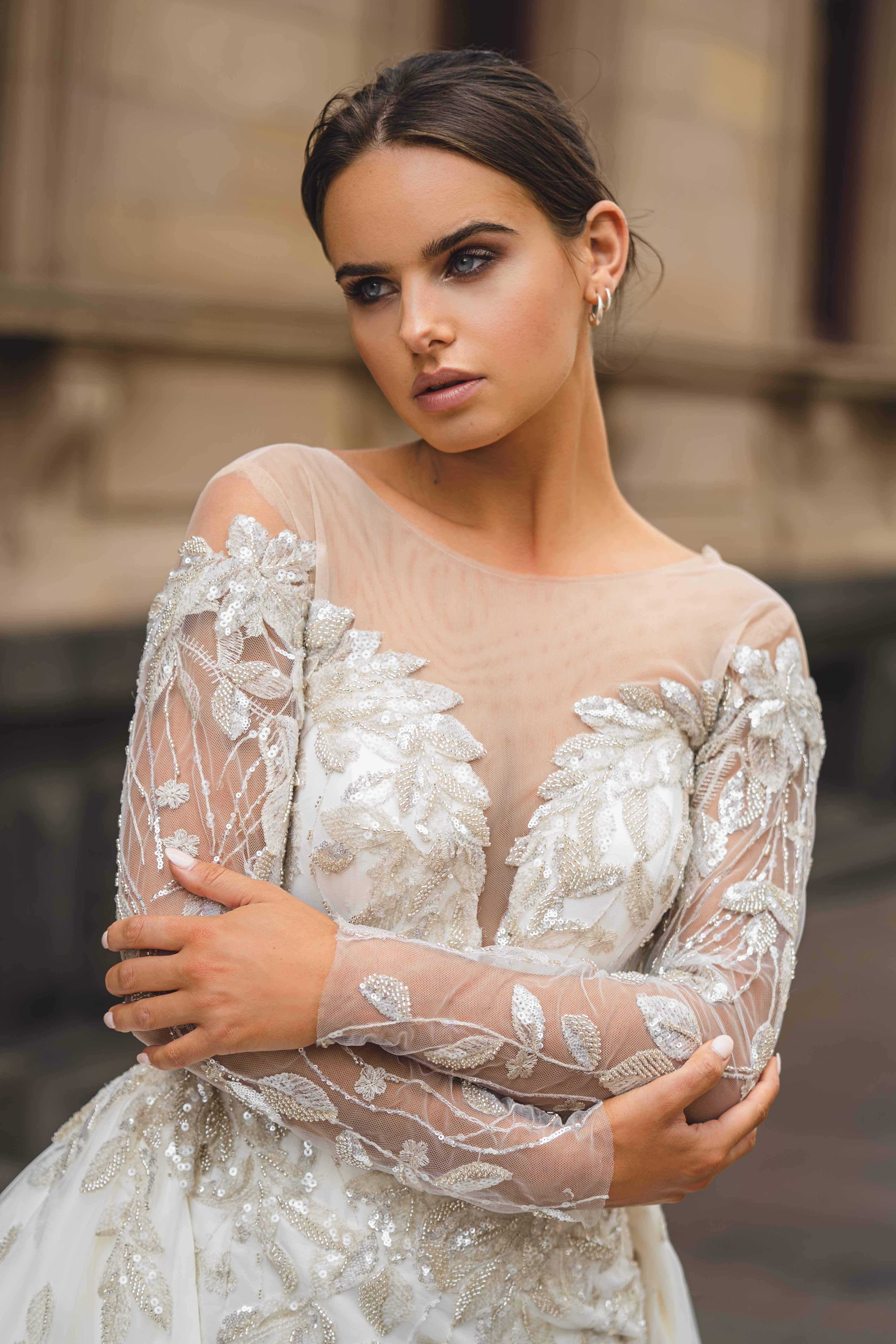 Bride in beaded couture gown editorial — Marikate Makeup Melbourne