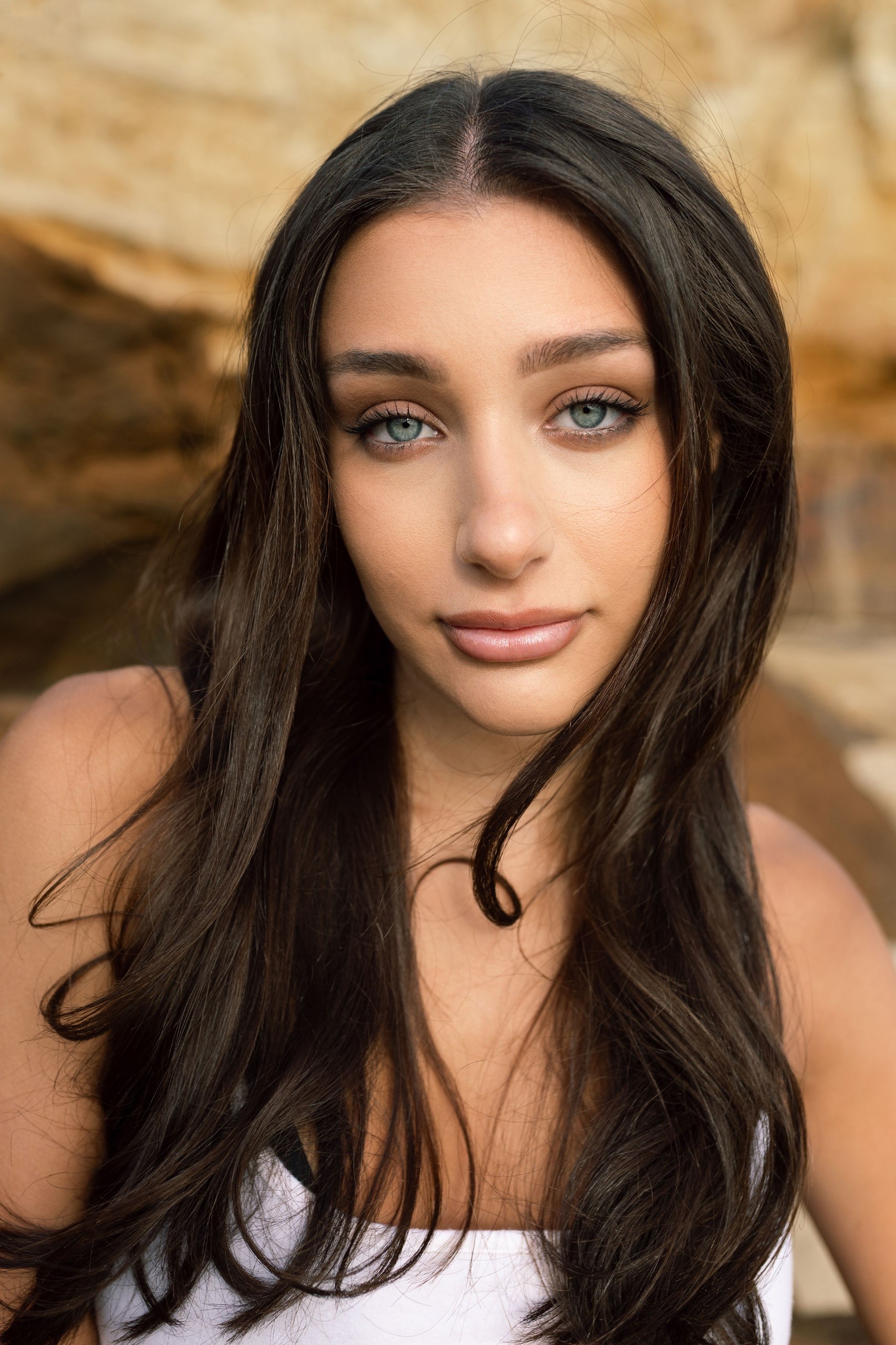 Natural soft glam with long brunette waves outdoors — Marikate Makeup Melbourne