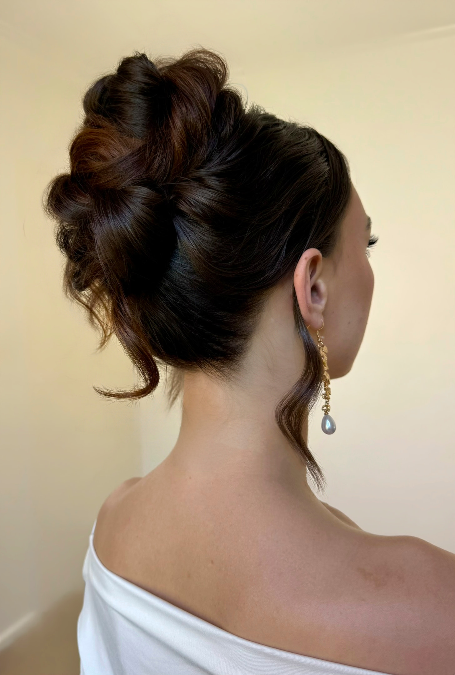 Textured modern upstyle with soft tendrils — Marikate Makeup Melbourne